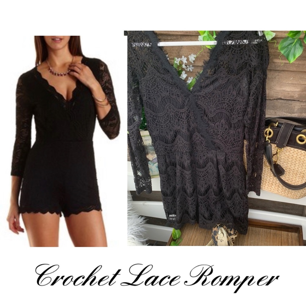 NWOT Potters Pot black Sexy crochet lace romper